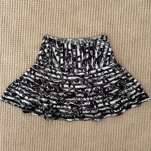 Parker Black & White Abstract Print Mesh Stripe Fit & Flare Mini Skirt